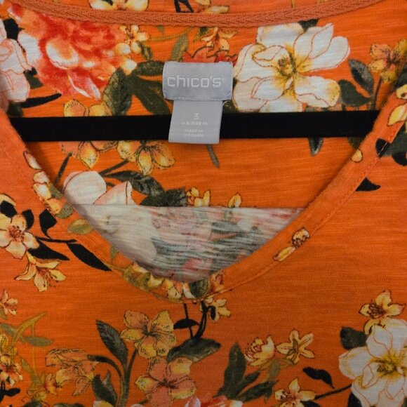 Chico's orange floral 3/4 top Size 3/XL NWOT - Picture 2 of 5